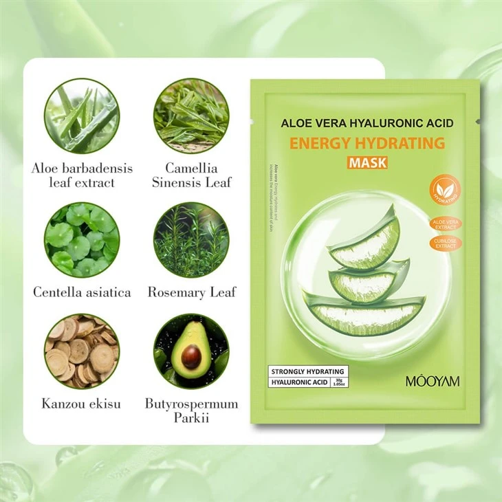 MOOYAM Aloe Vera Hydrating Facial Mask Deep Moisture Boost With Aloe + Hyaluronic Acid